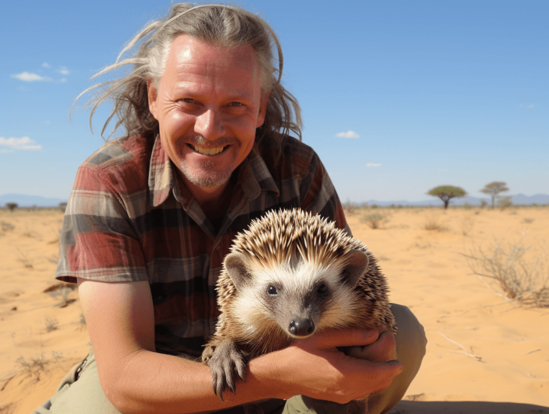 African Hedgehog with owner
