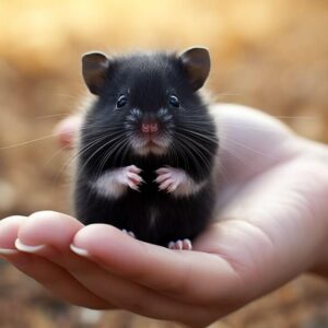 Black hamster in hand