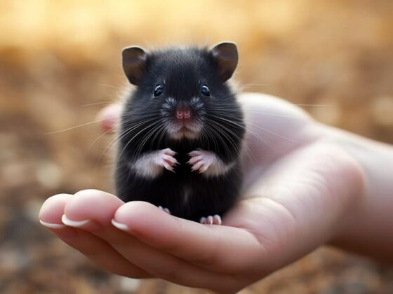Black hamster in hand