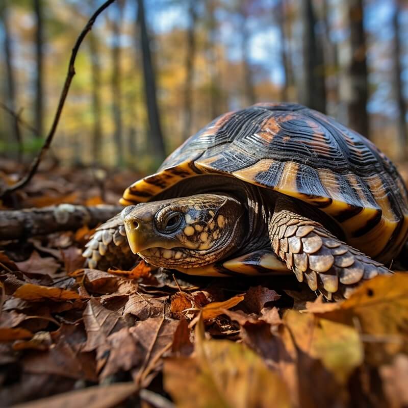 Box Turtle in forest autumn