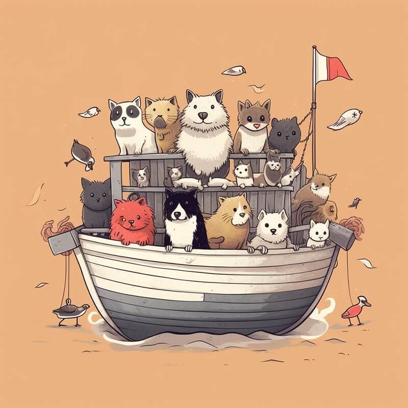 funny Pets on the boat Art